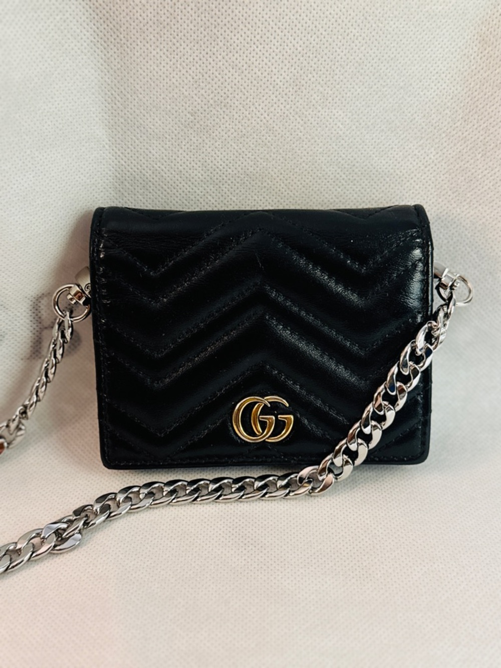 Gucci Black Chevron Quilted Leather Small Wallet with Gold GG